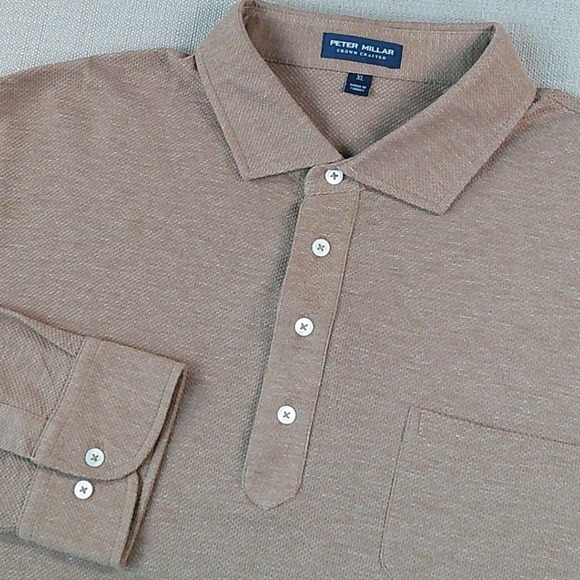 Peter Millar Other - Peter Millar Long Sleeve Polo Men XL Brown Cotton Cashmere Crown Crafted Pocket